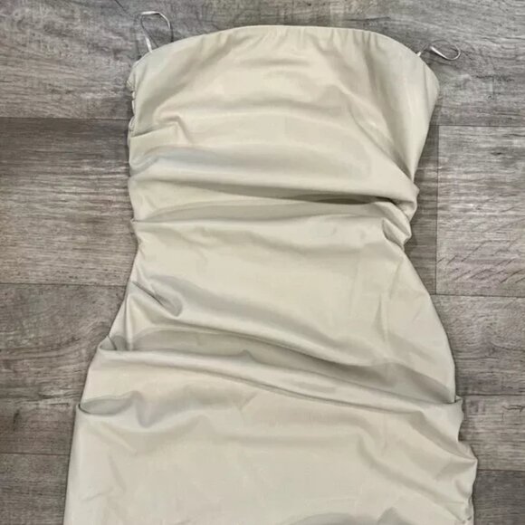 ZARA Blogger Fave Strapless Satin Midi Dress NWT Champagne Beige - Picture 15 of 16